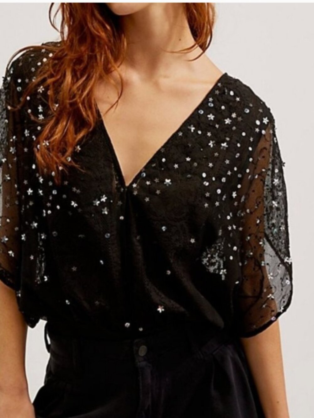 Black Starry Mesh Bodysuit, size Medium, NWOT